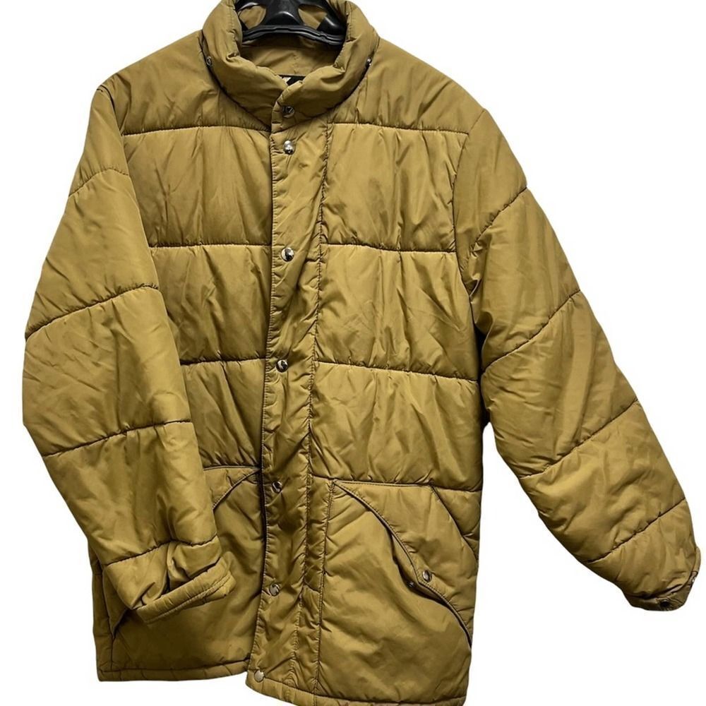 Vtg Tan Sears Winter Ski Puffer Coat Large Tall